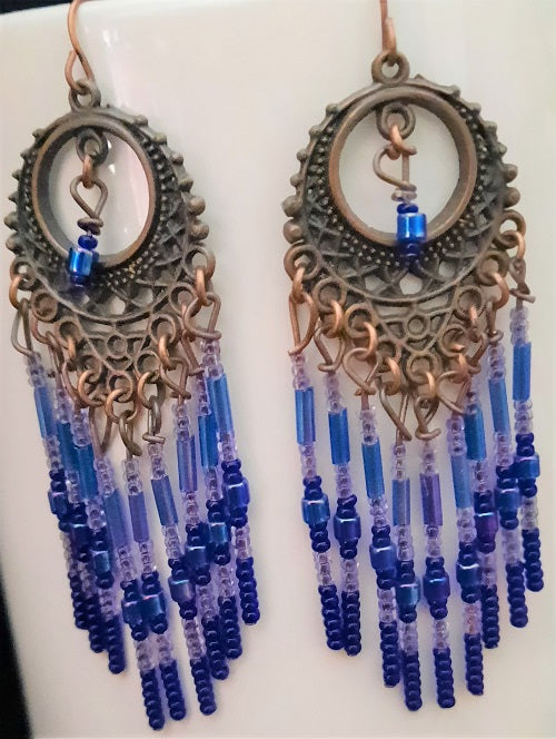 Earrings - Chandelier - Blue - Purple